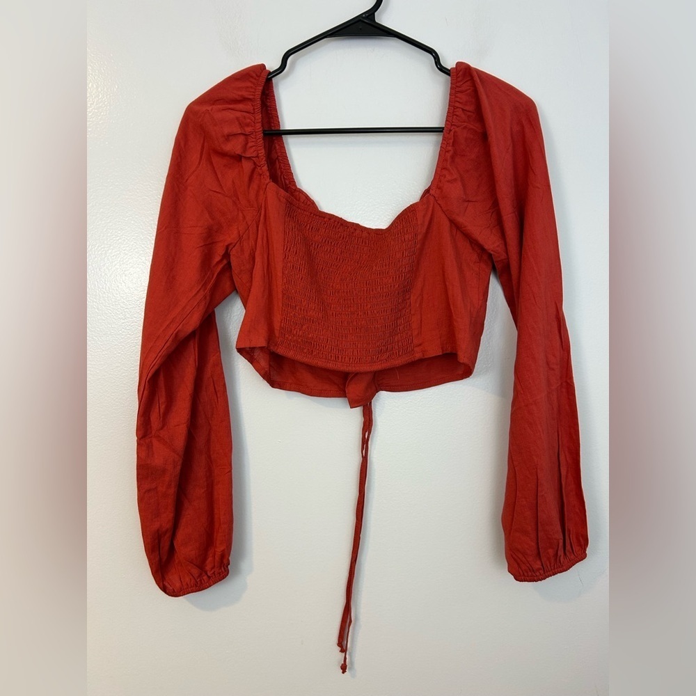 NWT PacSun/La Hearts Lace Up Long Sleeve Rust Boho Crop Top Size Medium - Picture 10 of 13
